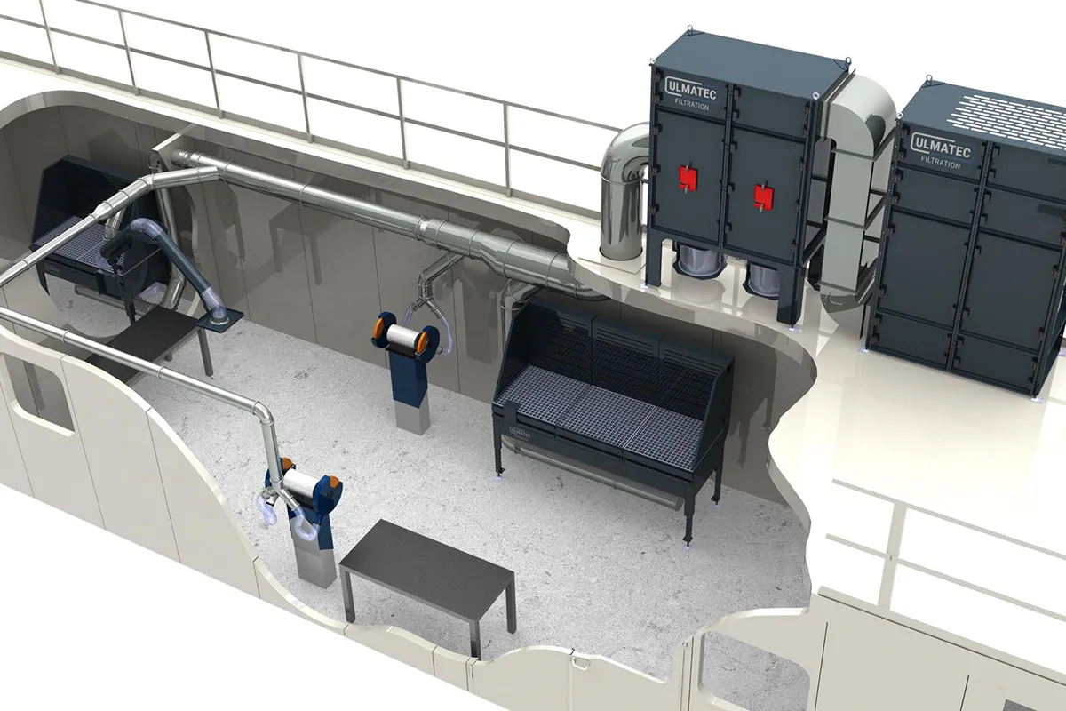 ein ölnebelabscheider von ulmatec für das absaugen und filtern von aerosolen, emulsionen und kühlschmierstoffnebel für Industrie und Metallbearbeitung